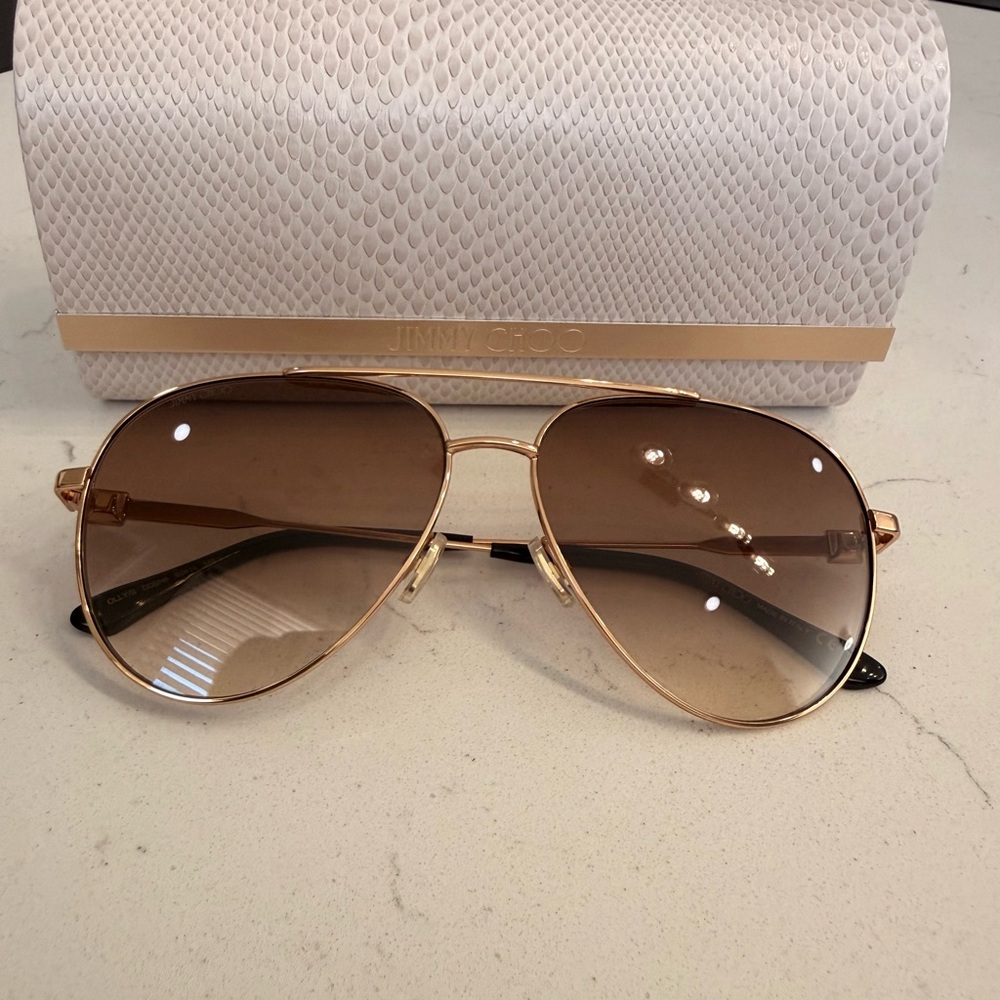 NWOT Jimmy Choo Gold and Brown Aviator Sunglasses